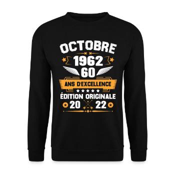 Octobre 1962 Idée Cadeau D'anniversaire 60 Ans - Sweat-shirt Unisexe - noir - Devant - Alina (178cm) & Michal (187cm)