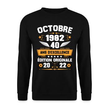Octobre 1982 Idée Cadeau D'anniversaire 40 Ans - Sweat-shirt Unisexe - noir - Devant - Alina (178cm) & Michal (187cm)