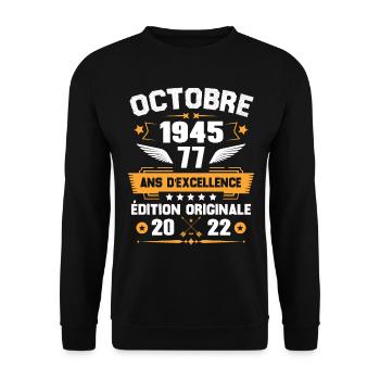 Octobre 1945 Idée Cadeau D'anniversaire 77 Ans - Sweat-shirt Unisexe - noir - Devant - Alina (178cm) & Michal (187cm)