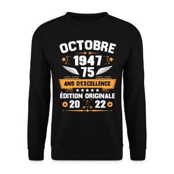 Octobre 1947 Idée Cadeau D'anniversaire 75 Ans - Sweat-shirt Unisexe - noir - Devant - Alina (178cm) & Michal (187cm)