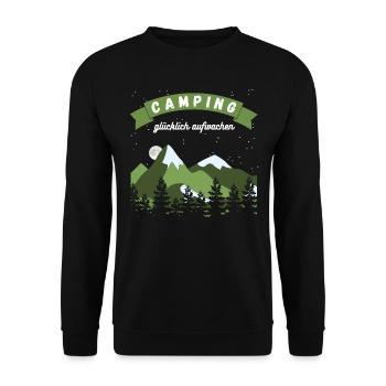 Camping glücklich aufwachen - Design - Unisex Pullover - Schwarz - Vorne - Alina (178cm) & Michal (187cm)