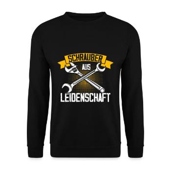 Schrauber aus Leidenschaft KFZ Werkstatt Spruch Tu - Unisex Pullover - Schwarz - Vorne - Alina (178cm) & Michal (187cm)