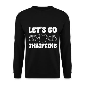 Let's Go Thrifting Sparsamer Sparer - Unisex Pullover - Schwarz - Vorne - Alina (178cm) & Michal (187cm)