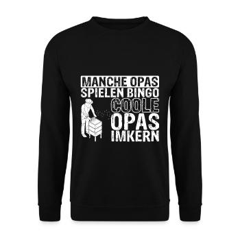 Manche Opas spielen Bingo coole Opas imkern Imker - Unisex Pullover - Schwarz - Vorne - Alina (178cm) & Michal (187cm)