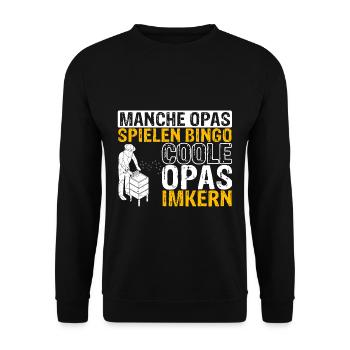 Manche Opas spielen Bingo coole Opas imkern | Imke - Unisex Pullover - Schwarz - Vorne - Alina (178cm) & Michal (187cm)