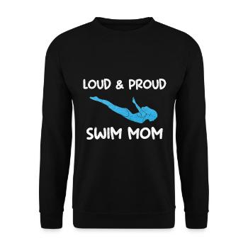 Loud & Proud Swim Mom Schwimmtrainer - Unisex Pullover - Schwarz - Vorne - Alina (178cm) & Michal (187cm)