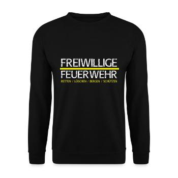 Freiwillige Feuerwehr THREE 1 Schriftzug - Unisex Pullover - Schwarz - Vorne - Alina (178cm) & Michal (187cm)