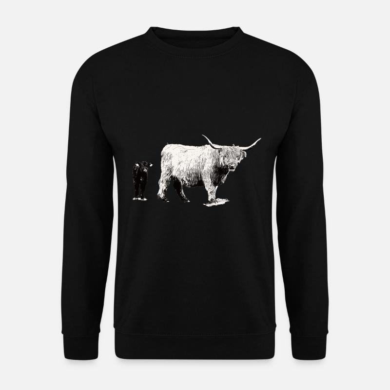 Schottisches Hochlandrind mit Kalb - Unisex Pullover - Schwarz