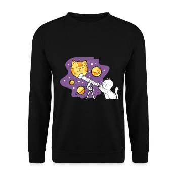 Katze mit Teleskop Kosmologe - Unisex Pullover - Schwarz - Vorne - Alina (178cm) & Michal (187cm)
