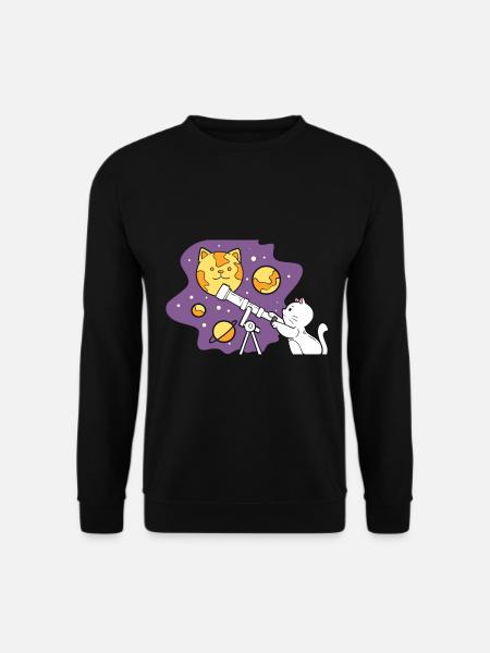 Katze mit Teleskop Kosmologe - Unisex Pullover - Schwarz