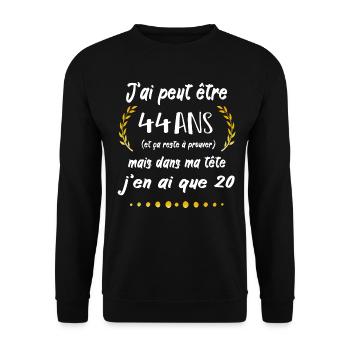 Anniversaire 44 ans - Sweat-shirt Unisexe - noir - Devant - Alina (178cm) & Michal (187cm)