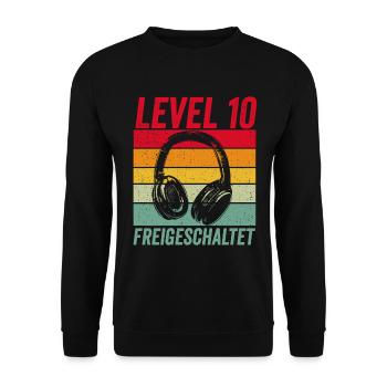 Level 10 Unlocked 10. Geburtstag 10 Jahre Gamer - Unisex Pullover - Schwarz - Vorne - Alina (178cm) & Michal (187cm)