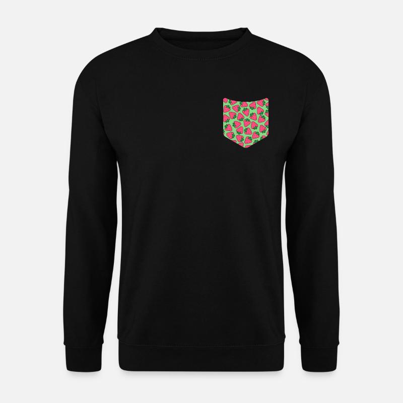 Erdbeeren Muster Sommer Obst Brusttasche Erdbeere - Unisex Pullover - Schwarz