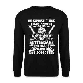 KETTENSÄGE / HOLZ - Unisex Pullover - Schwarz - Vorne - Alina (178cm) & Michal (187cm)