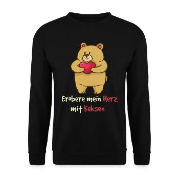 Teddy erobere mein Herz mit Keksen Valentinstag - Unisex Pullover - Schwarz - Vorne - Alina (178cm) & Michal (187cm)