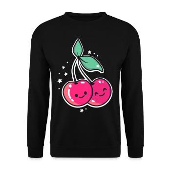 Cherries Kawaii Rockabilly cute motif fruits - Unisex Sweatshirt - black - Front - Alina (178cm) & Michal (187cm)