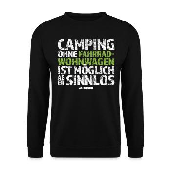 Fahrradwohnwagen - Unisex Pullover - Schwarz - Vorne - Alina (178cm) & Michal (187cm)