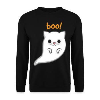 Geisterkatze Boo - Unisex Pullover - Schwarz - Vorne - Alina (178cm) & Michal (187cm)