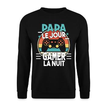 Papa Gamer Cadeau Humour Fête des Pères Geek - Sweat-shirt Unisexe - noir - Devant - Alina (178cm) & Michal (187cm)