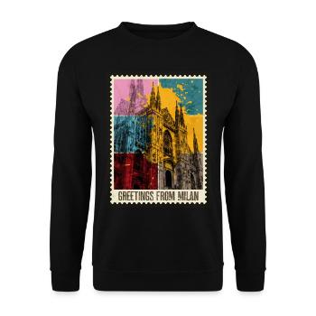 Milan Italy City Skyline Stamp Colorful - Unisex Sweatshirt - black - Front - Alina (178cm) & Michal (187cm)