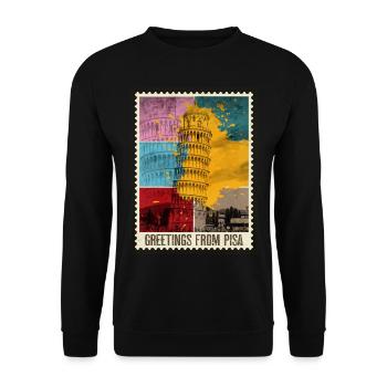 Pisa Italy City Skyline Tower Stamp Colorful - Unisex Sweatshirt - black - Front - Alina (178cm) & Michal (187cm)