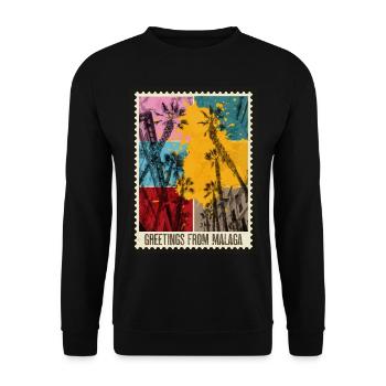 Malaga Spain City Skyline Stamp Colorful - Unisex Sweatshirt - black - Front - Alina (178cm) & Michal (187cm)