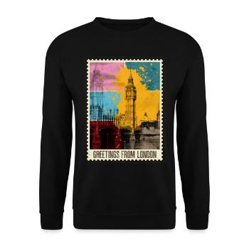 Londres Angleterre UK City Skyline Stamp Coloré - Sweat-shirt Unisexe - noir - Devant - Alina (178cm) & Michal (187cm)