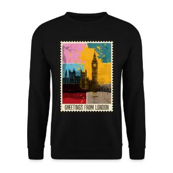 Londres Angleterre UK City Skyline Stamp Coloré - Sweat-shirt Unisexe - noir - Devant - Alina (178cm) & Michal (187cm)