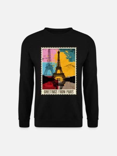 Paris Frankreich Stadt Skyline Briefmarke - Unisex Pullover - Schwarz