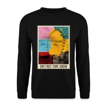 Londres Angleterre UK City Skyline Stamp Coloré - Sweat-shirt Unisexe - noir - Devant - Alina (178cm) & Michal (187cm)