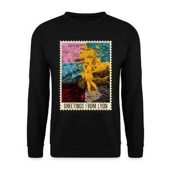 Lyon France City Skyline Stamp Colorful - Unisex Sweatshirt - black - Front - Alina (178cm) & Michal (187cm)