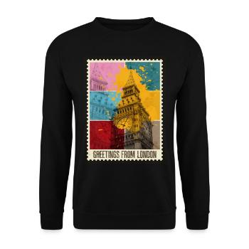 Londres Angleterre UK City Skyline Stamp Coloré - Sweat-shirt Unisexe - noir - Devant - Alina (178cm) & Michal (187cm)