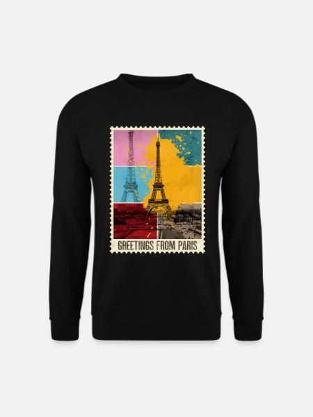 Paris Frankreich Stadt Skyline Briefmarke Urlaub - Unisex Pullover - Schwarz