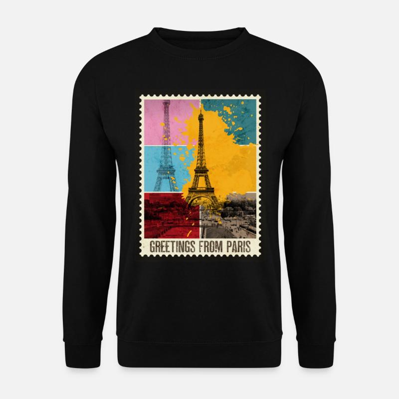 Paris Frankreich Stadt Skyline Briefmarke Urlaub - Unisex Pullover - Schwarz