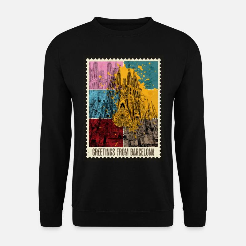 Barcelona Spanien Stadt Skyline Briefmarke Bunt - Unisex Pullover - Schwarz