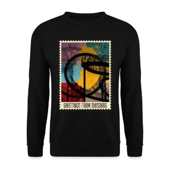Duisburg Germany City Skyline Stamp Colorful - Unisex Sweatshirt - black - Front - Alina (178cm) & Michal (187cm)