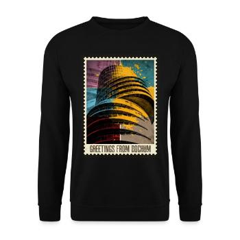 Bochum Germany City Skyline Stamp Colorful - Unisex Sweatshirt - black - Front - Alina (178cm) & Michal (187cm)