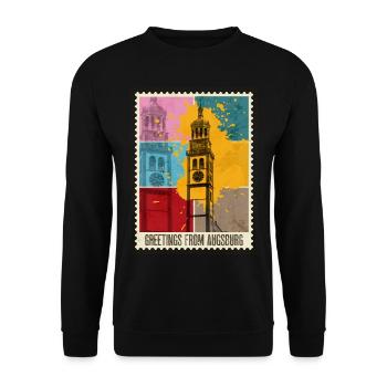 Augsburg Germany City Skyline Postage Stamp Colorful - Unisex Sweatshirt - black - Front - Alina (178cm) & Michal (187cm)