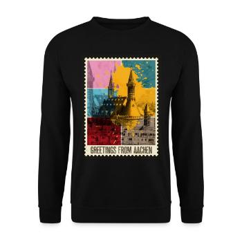 Aachen Germany City Skyline Stamp Colorful - Unisex Sweatshirt - black - Front - Alina (178cm) & Michal (187cm)