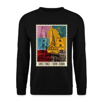 Bonn Deutschland Stadt Skyline Briefmarke Bunt - Unisex Pullover - Schwarz - Vorne - Alina (178cm) & Michal (187cm)