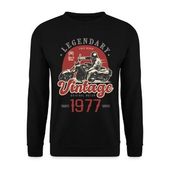 1977 Jubiläum Motorrad Biker Jahrgang - Unisex Pullover - Schwarz - Vorne - Alina (178cm) & Michal (187cm)