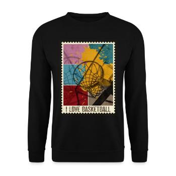 Basketball Basketballer Korb Sport Briefmarke - Unisex Pullover - Schwarz - Vorne - Alina (178cm) & Michal (187cm)
