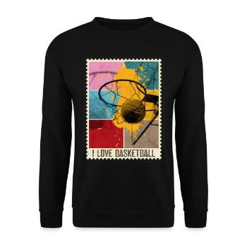 Basketball Basketballer Korb Sport Briefmarke - Unisex Pullover - Schwarz - Vorne - Alina (178cm) & Michal (187cm)
