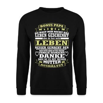 Bonuspapa Bonus Dad Papa Ersatzvater - Unisex Pullover - Schwarz - Vorne - Alina (178cm) & Michal (187cm)