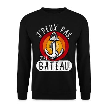 J'peux pas j'ai bateau - rétro Vintage - Sweat-shirt Unisexe - noir - Devant - Alina (178cm) & Michal (187cm)