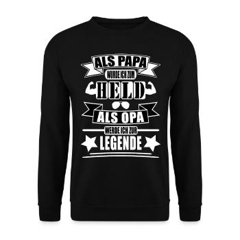 Opa vom Held zur Legende - Unisex Pullover - Schwarz - Vorne - Alina (178cm) & Michal (187cm)