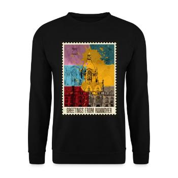Hannover Germany City Skyline Stamp - Unisex Sweatshirt - black - Front - Alina (178cm) & Michal (187cm)