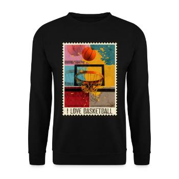 Basketball Basketballer Korb Sport Briefmarke Bunt - Unisex Pullover - Schwarz - Vorne - Alina (178cm) & Michal (187cm)