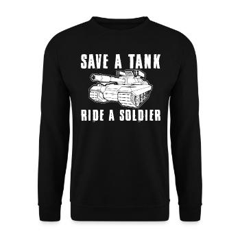 Tank Soldier- Panzer Tshirt- Soldat Geschenk - Unisex Pullover - Schwarz - Vorne - Alina (178cm) & Michal (187cm)
