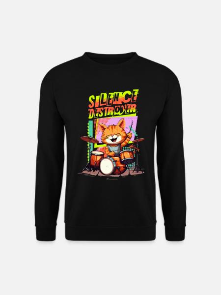 Schlagzeug Drums Silence Destroyer Katze Lustig - Unisex Pullover - Schwarz
